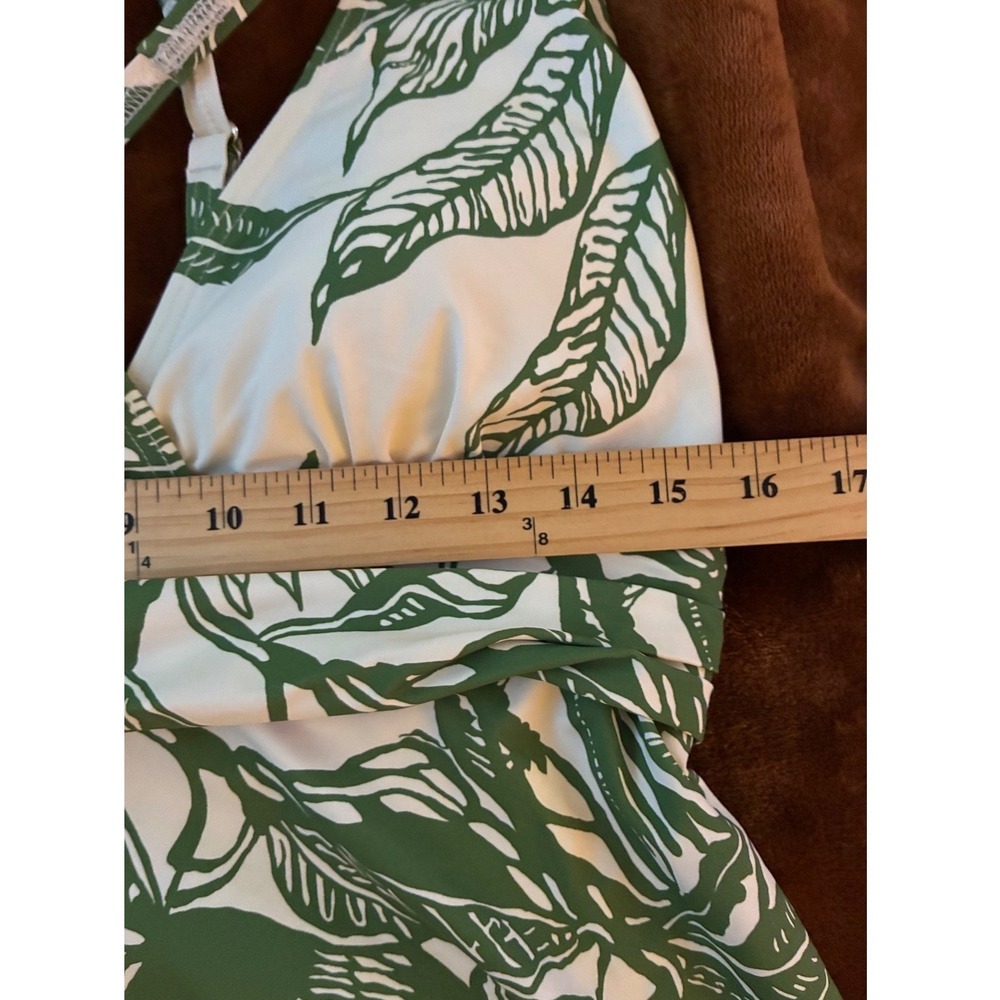 Lands' End Tankini Top Women M Green White Tropical Palm Leaf V-Neck Surplice - Picture 8 of 12